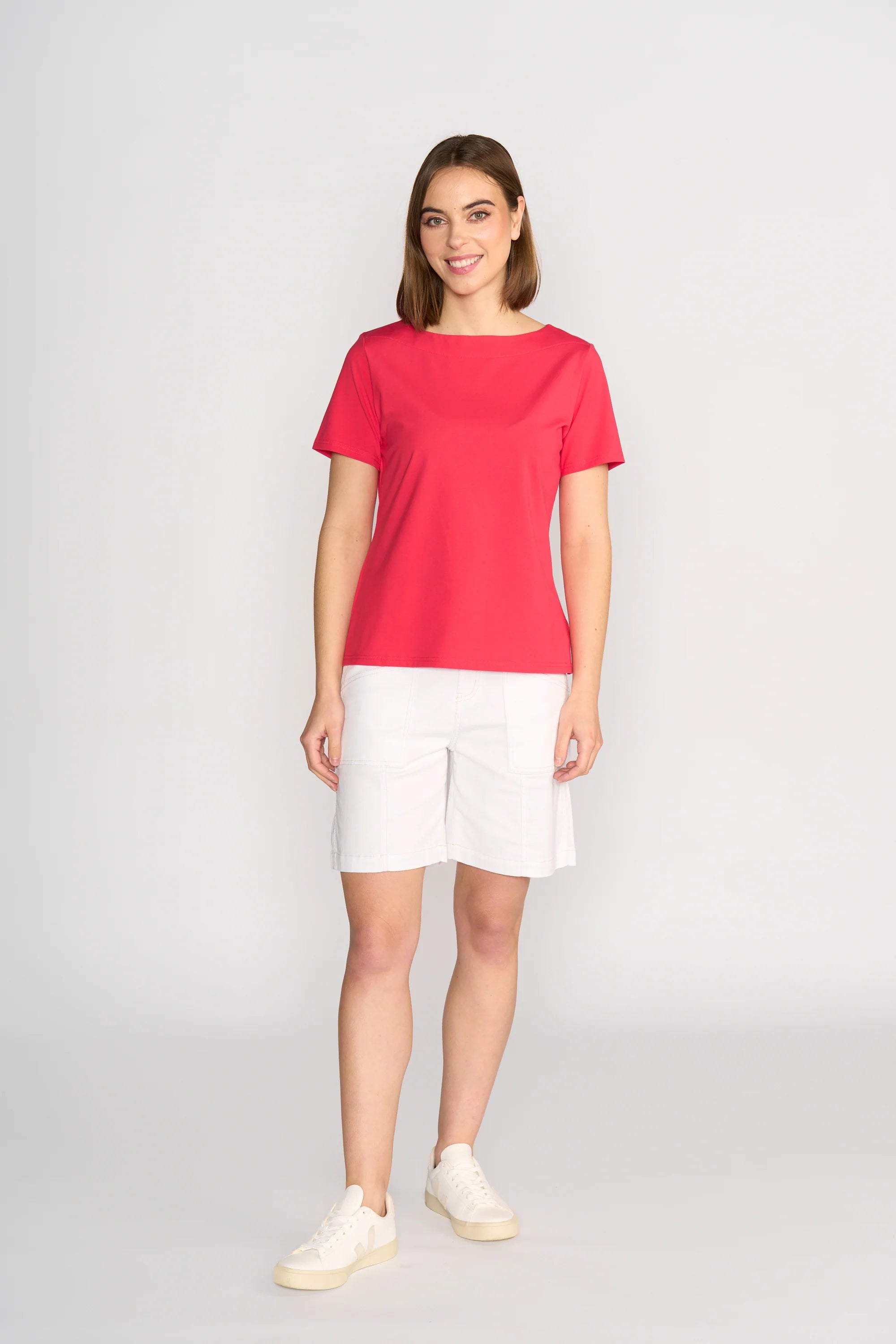Vassalli Boat Neck Top - Cherry