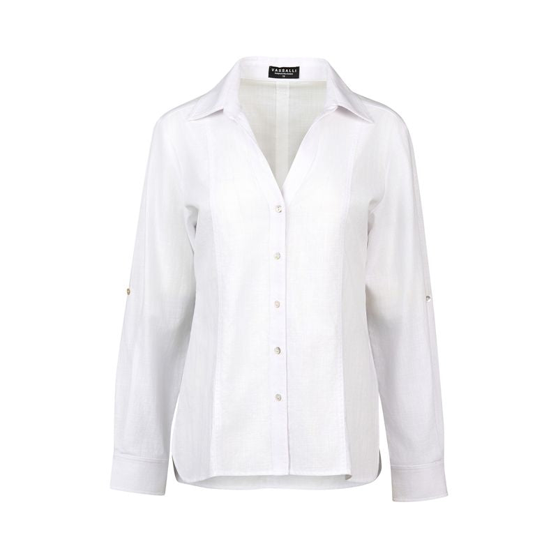 Vassalli Button Up Sleeve Shirt - White