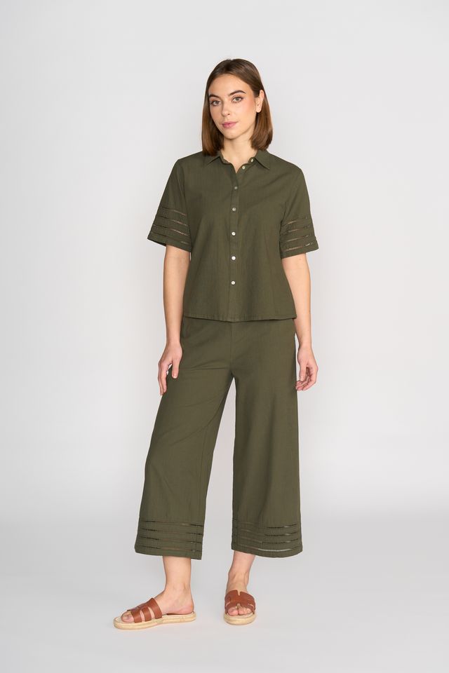 Vassalli Shirt With Sleeve Trim - Olive
