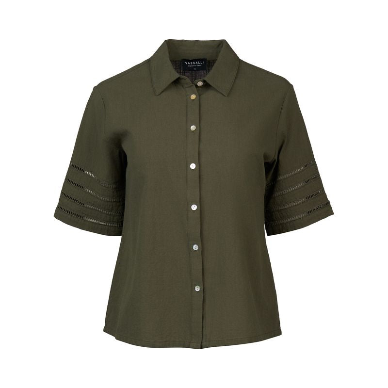Vassalli Shirt With Sleeve Trim - Olive