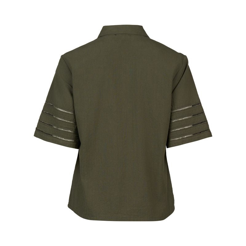 Vassalli Shirt With Sleeve Trim - Olive