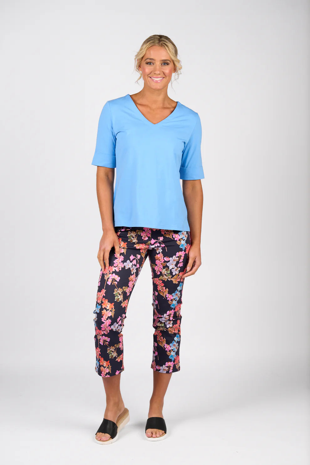 Vassalli V-Neck Top - Sky