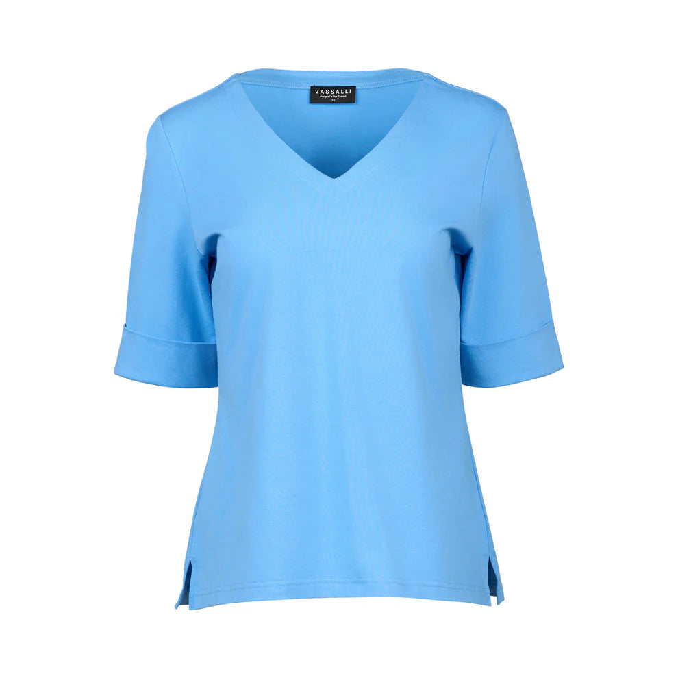 Vassalli V-Neck Top - Sky