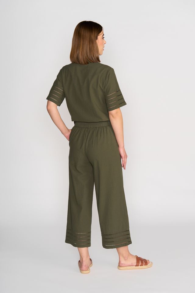 Vassalli Wide Leg 7/8 Pant With Cuff Trim - Olive