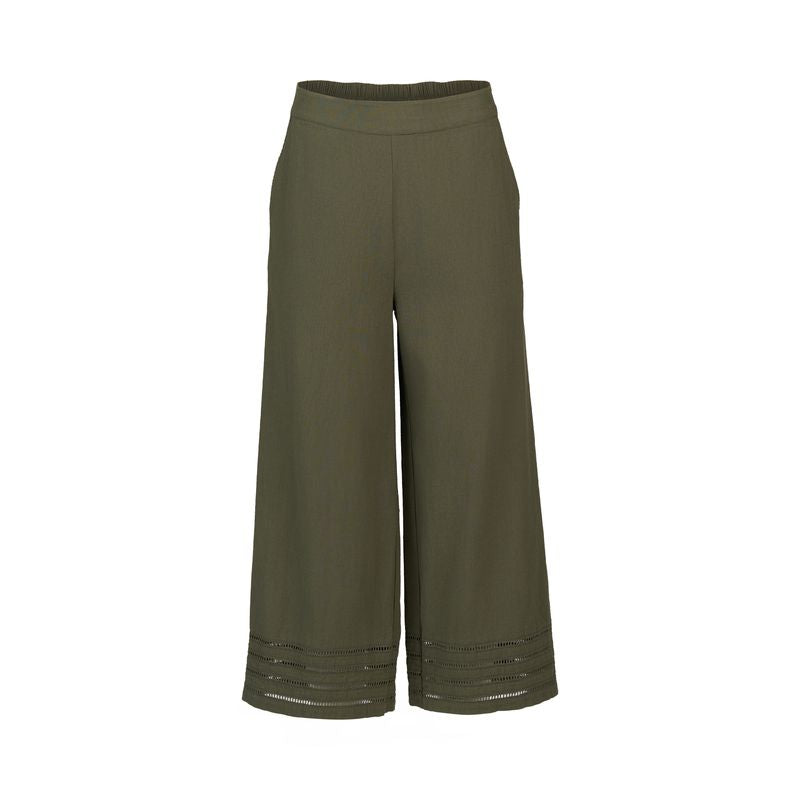 Vassalli Wide Leg 7/8 Pant With Cuff Trim - Olive