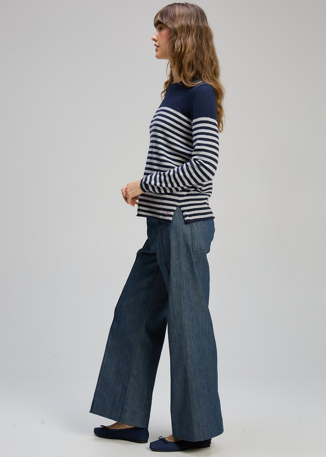 Zaket & Plover Detail Stripe Crew - Dark Denim