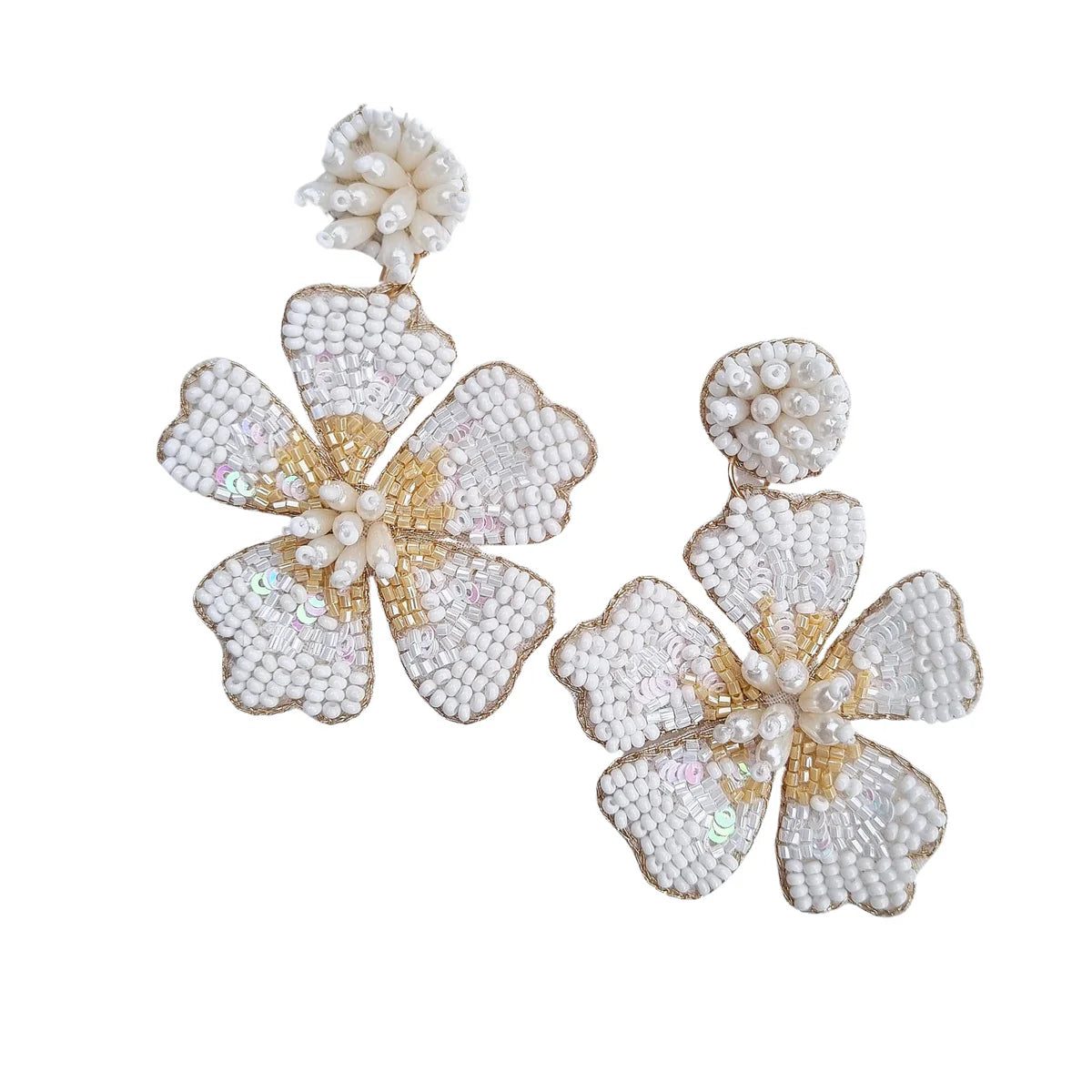 Zoda Beaded Flower Earings - White