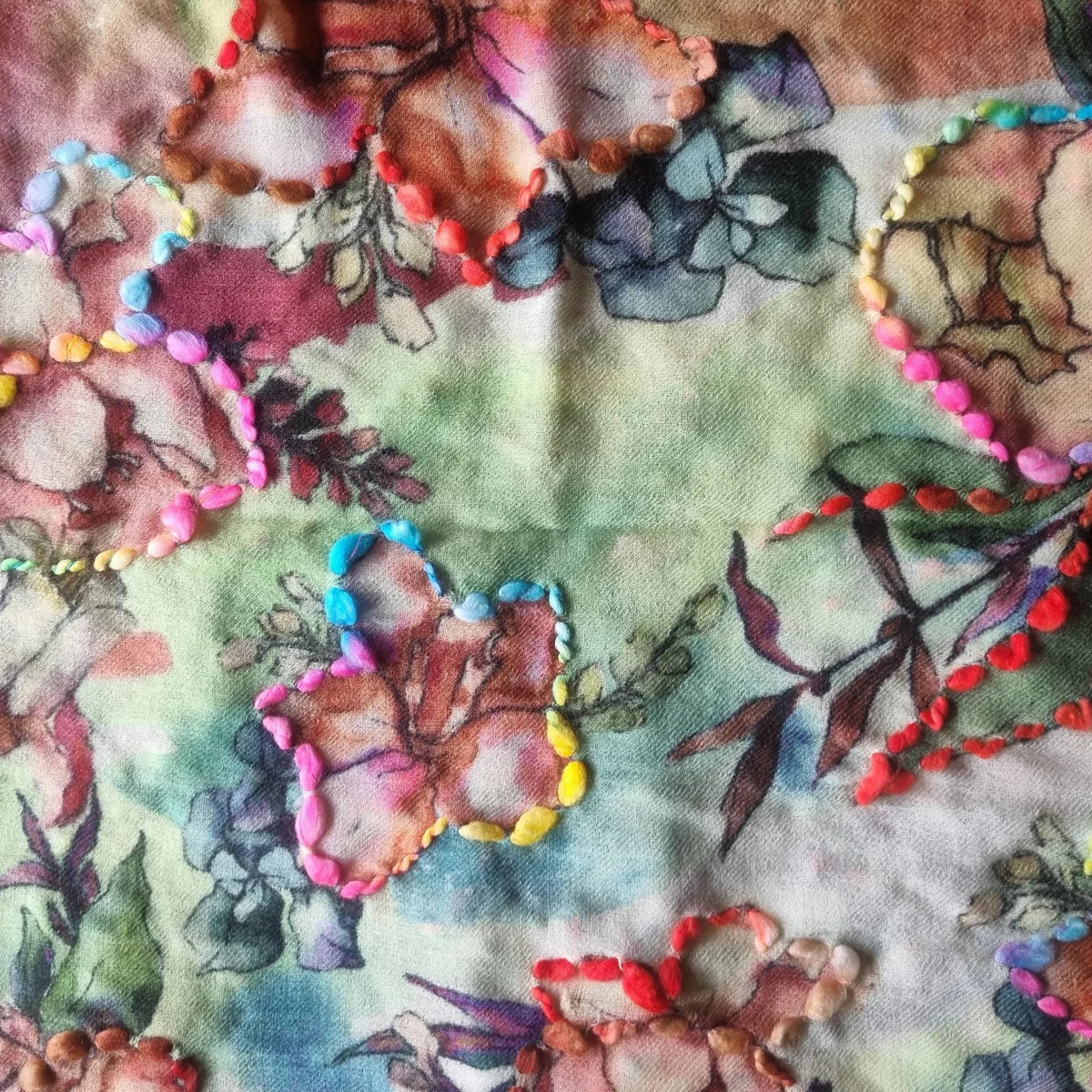 Zoda Wool Scarf - Flower Print Multi