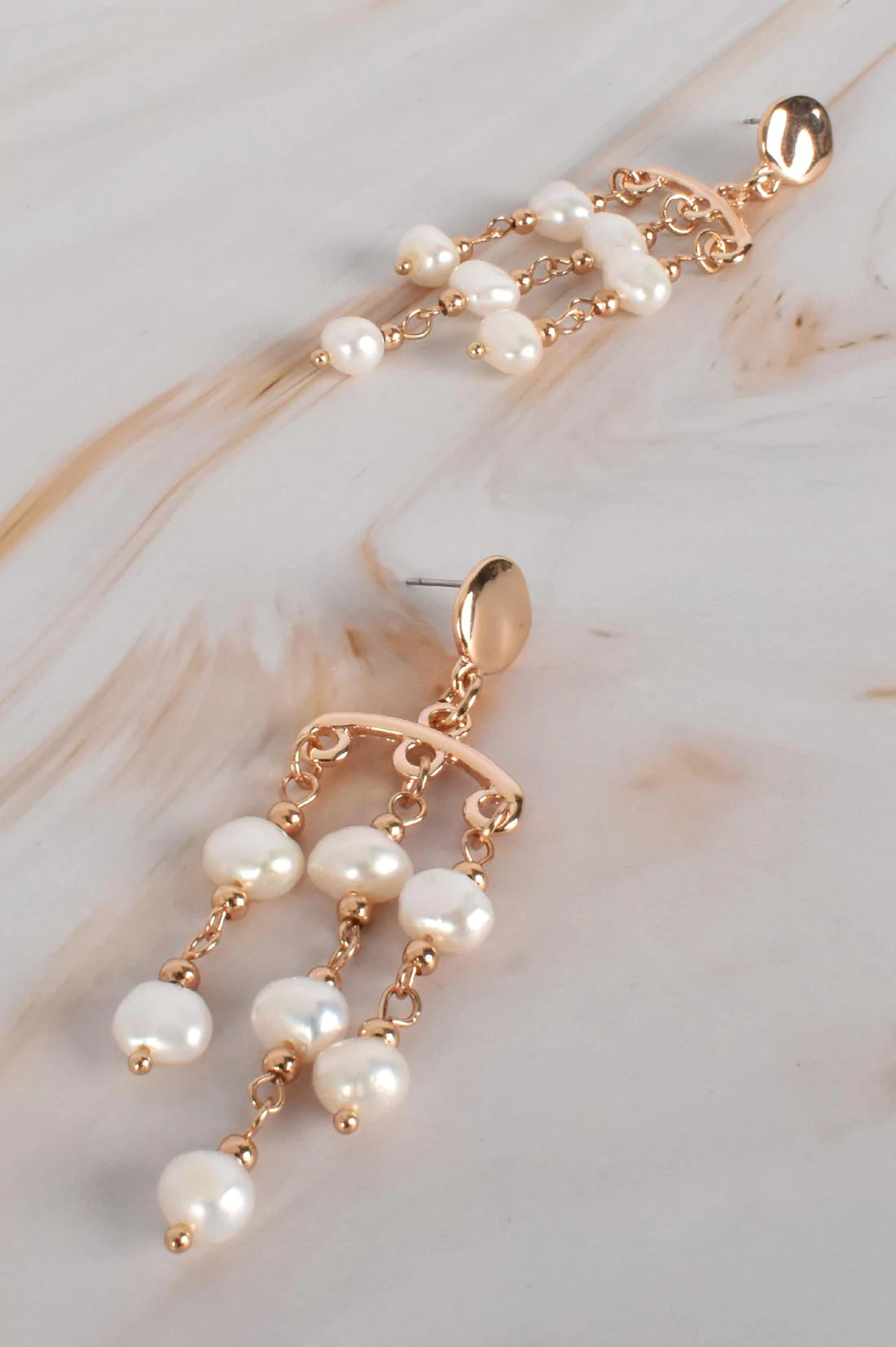 Adorne Button Top Pearl Chandelier Earings - Gold
