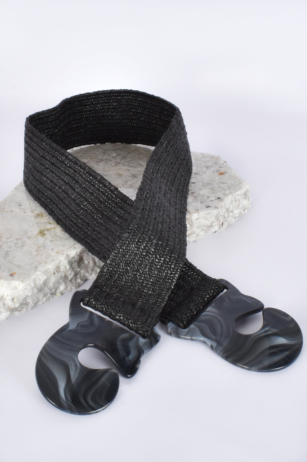 Adorne Resin Buckle Stretch Belt - Black