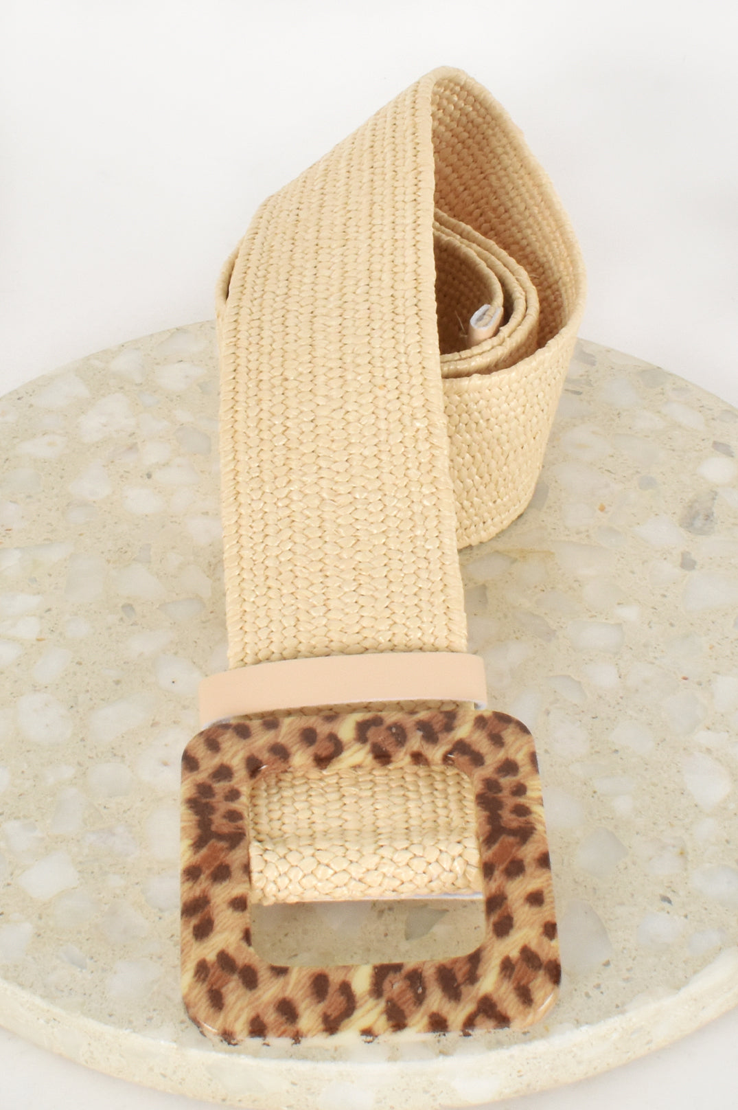 Adorne Resin Leopard Buckle Stretch Belt - Cream/ Leopard