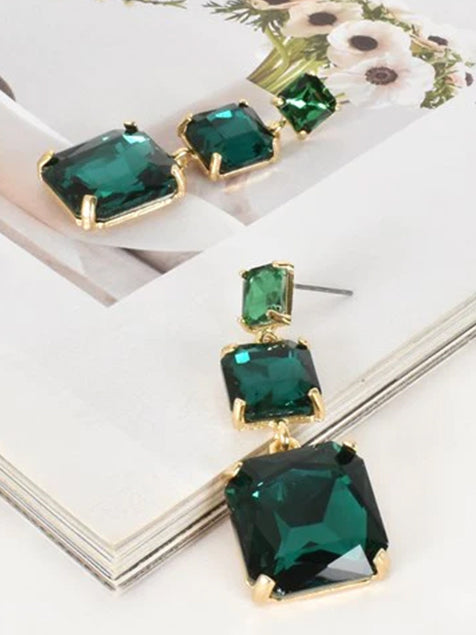 Adorne Modern Cocktail Jewel Drop Earings - Green/ Gold