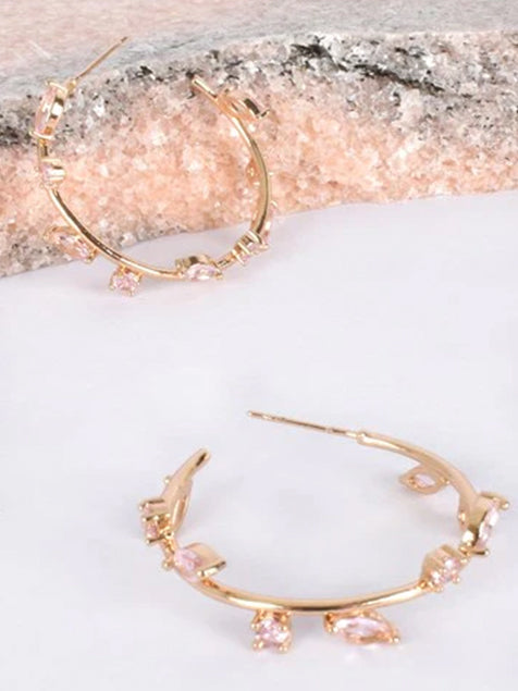 Adorne Mira Jewelled Hoops - Pink/ Gold