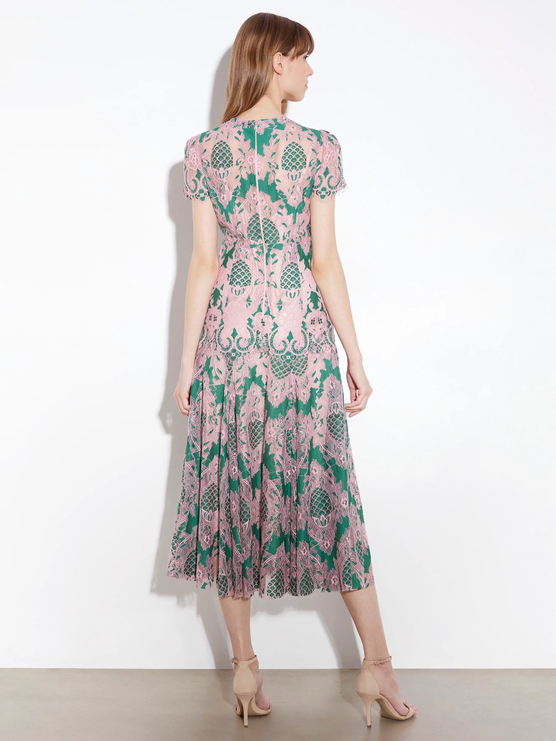 Moss& Spy Sienna Cap Sleeve Dress - Pink/Emerald