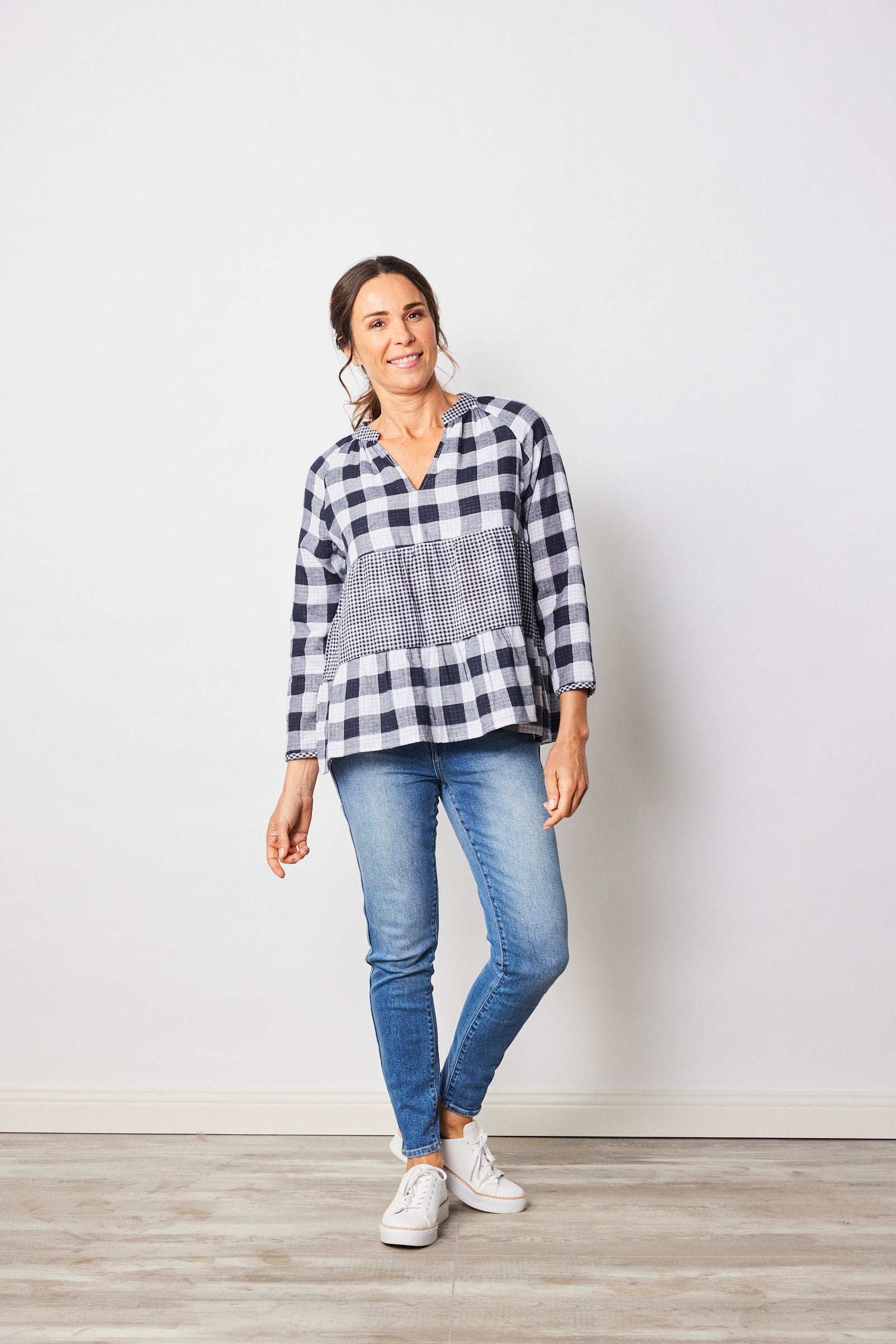 See Saw Check Top - Navy / Gingham